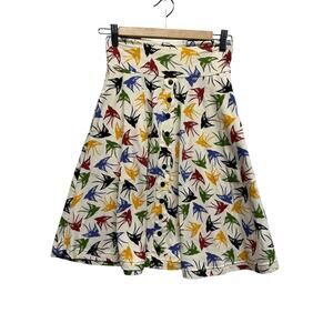 Effie’s Heart Retro Bird Print Button Front Skirt Sz S NWT